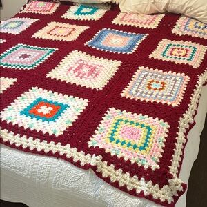 Vintage Large Colorful Crochet Afghan Blanket